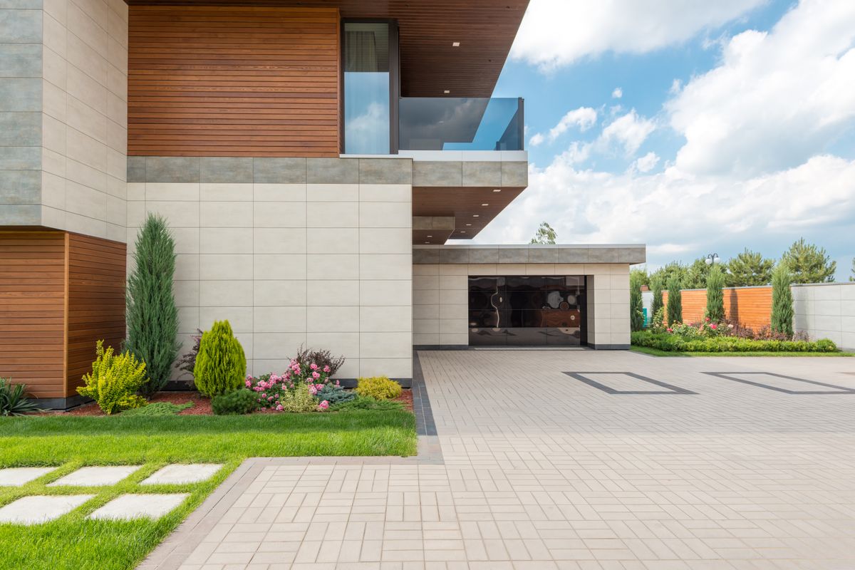 Modern concrete driveway and garage pad